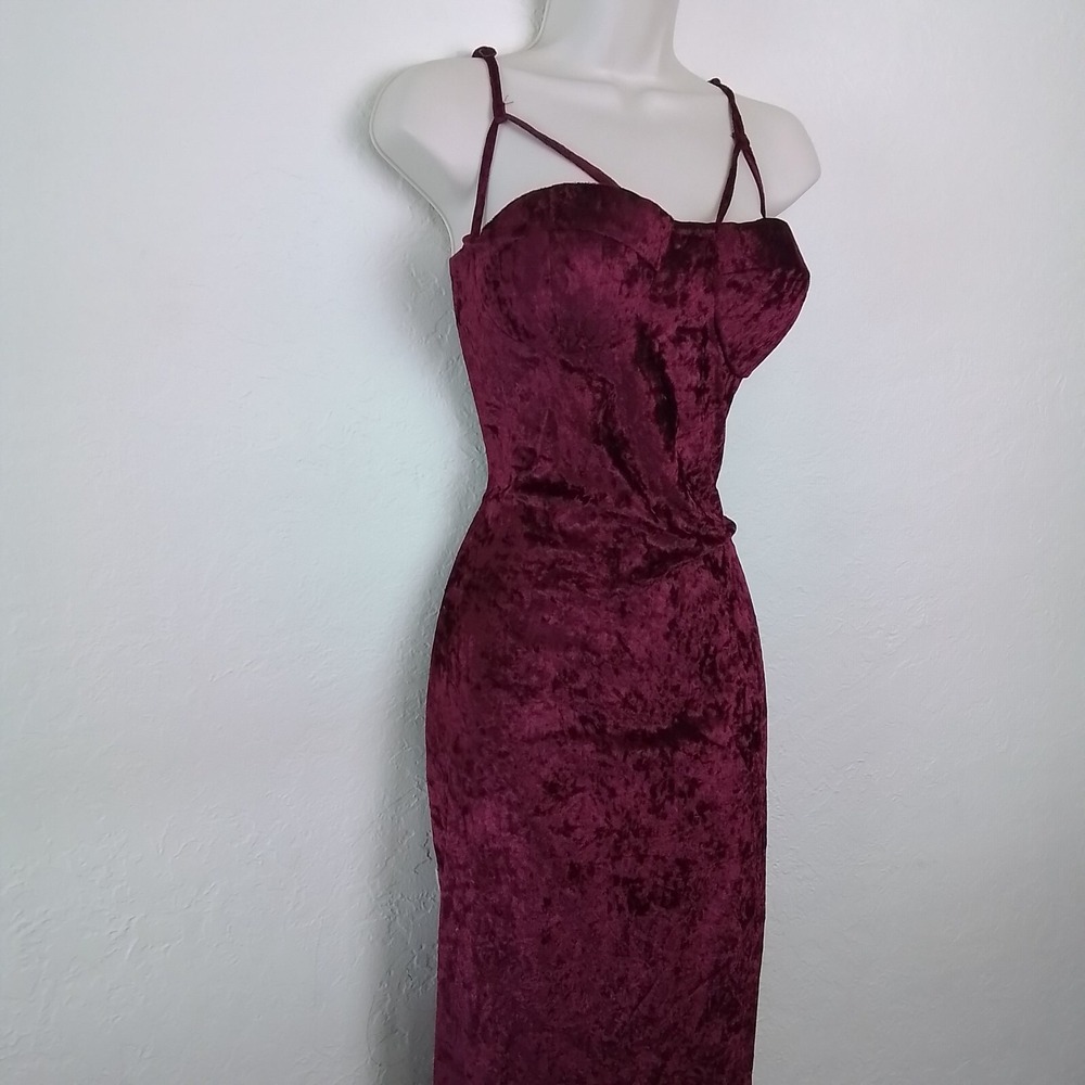 Crushed Velvet‎ Womens Red Sleeveless Adjustable Spaghetti Strap Bodycon Dress L - Picture 11 of 13